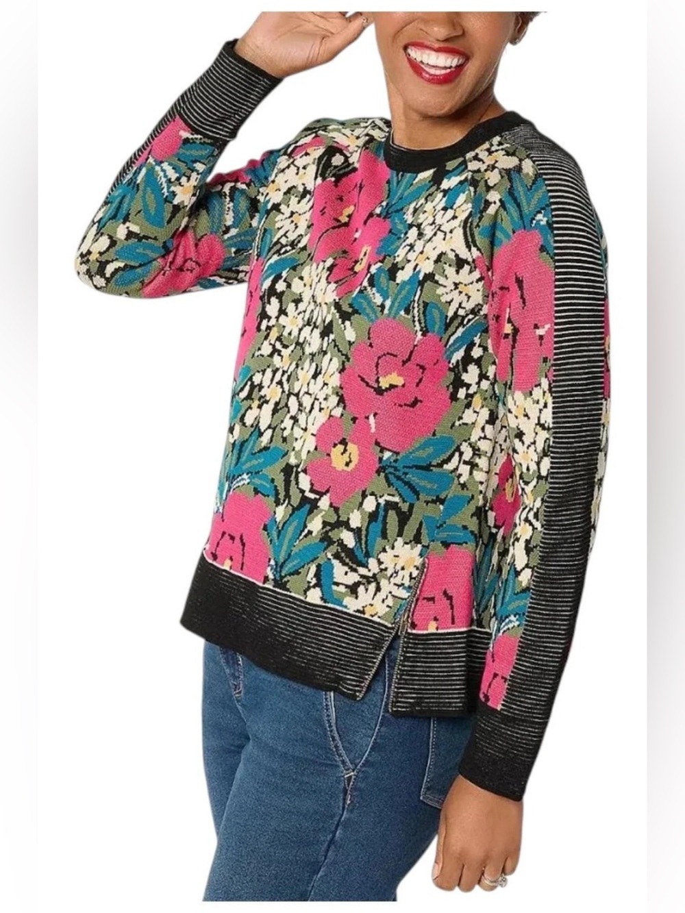 nicole by Nicole Miller Women`s Printed Jacquard Sweater Floral - Regular Large